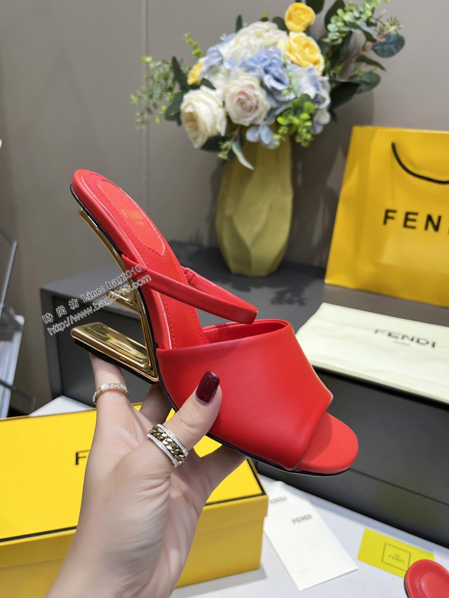 Fendi高跟涼拖鞋 芬迪First鞋 金色金屬斜對角F形立體鞋跟 dx3451